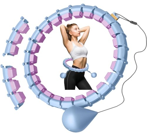Aro inteligente para adultos con bola de peso, ultra silencioso, con 32 segmentos extraíbles, aro Hullahub para adelgazar, tamaño máximo de la cintura 165 cm (azul lila)