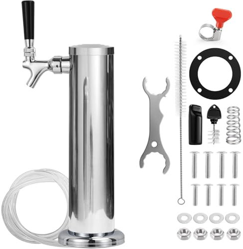 FZCXHONJ Single Beer Tap Tower Draft Beer Tower Kegerator Tower Stainless Steel Keg Tower Kegerator Parts Kegerator Kit Stainless Core Beer Faucet Pre-assembled Beer Line 3 Beer Tower Dispenser