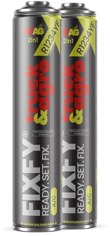 FIXFY Truck & Agro – Set 2 en 1 para grandes sistemas de aire acondicionado – Reemplazo de refrigerante R1234yf con aceite y colorante UV – Reabastecimiento autónomo del sistema de aire acondicionado