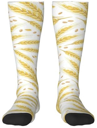 LfearTesa Polyestersocken für Damen und Herren, kontrastfarbene Längensocken, Freizeitsport,Gold, Ohren, Von, Weizen, Und, Körner