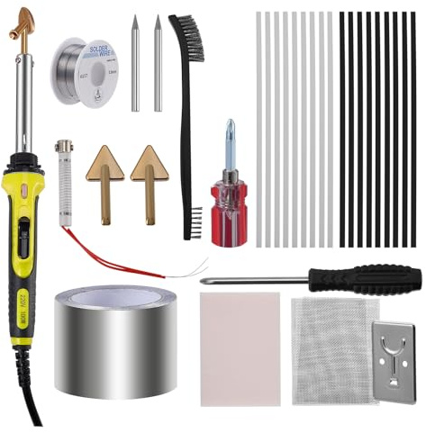 100W Plastic Welding Kit, 2-in-1 Plastic Welder & Soldering Iron Kit, 3-Speed Adjustment Temp Soldering Kit with 40pcs Rods, 5 Soldering Tips, Surface Repair Tool for Car Bumper,Dashboard (Yellow)