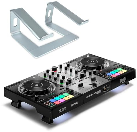 Hercules DJControl Inpulse 500 2-Deck DJ USB-Controller Silver Edition + keepdrum Laptopständer Silberfarben