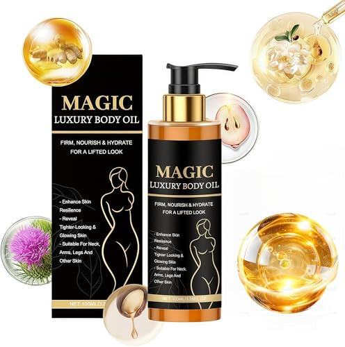 Magic Luxury Body Oil 100ml Glow Straff – Straffendes Körperöl mit Hyaluronsäure & Jojobaöl – Natürliches Öl mit Pumpenkopf für Glatte, Strahlende Haut