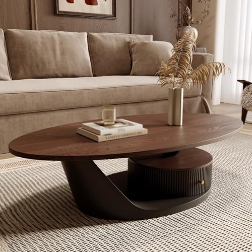 Table Basse Ovale Salon avec Rangement Bois Massif Style Vintage Table Basse Structure en Fer Forgé Épais Robuste et Résistant Coffee Tables pour Salon, Bureau