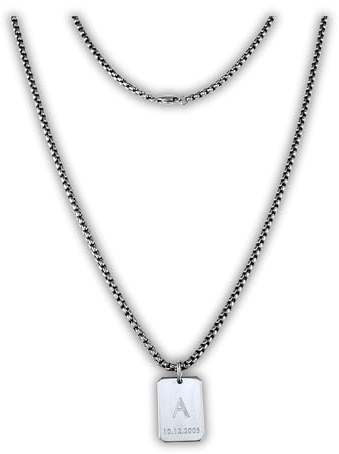 Lunara Atelier Personalisierte Halskette aus 100% purem TITAN für Männer, gravierter Anhänger, Tiefengravur, Box Kette, Panzerkette, hypoallergen