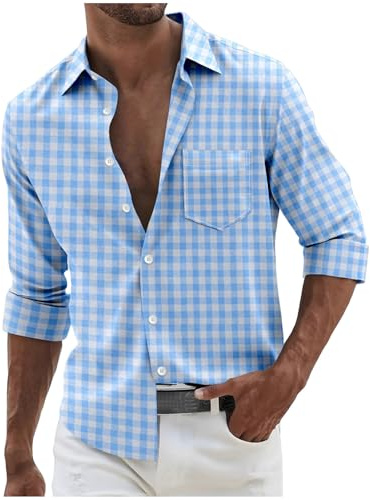 Chemise Homme Manches Longues Chemises Regular Fit Chemisier a Carreaux Chemisette Mode Tshirt Vacances Tee Shirt Casual Habit d'extérieur Hauts Loisirs Vetement