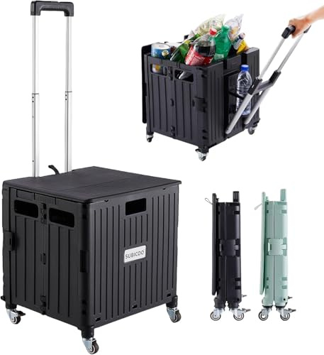 Carrito plegable portátil con ruedas, carrito de la compra, caja de herramientas plegable, con tapa, en 4 ruedas giratorias, comestibles, compras, oficina, profesor, campamento (negro)