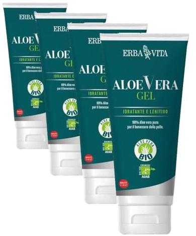Erba Vita Aloe vera Gel prodotto cosmetico a base di puro gel di Aloe vera per idratare, proteggere e rinfrescare la pelle - 200 ml (Confezione da 4)