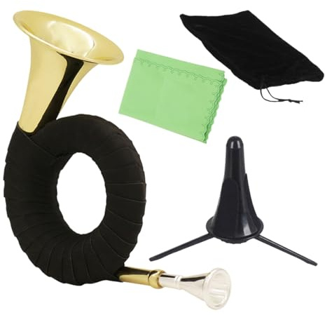 Französisches Horn mit Ständer, Taschenmessing-Musikinstrument – kompaktes Waldhorn mit Ständer, für Musikübungen, Outdoor-Events, Reisen, Auftritte, Anfänger
