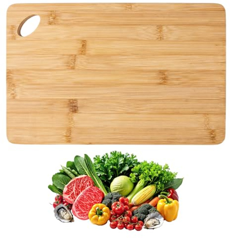 Tabla de Cortar de Bambú, 34x22x1,2cm Tabla Cocina Bambu, Tablas de Cocina | con Orificio para Colgar, Fácil Limpieza y Uso Doble Cara, para Carne, Verduras, Fruta, Pan, Queso, Aperitivos, Embutidos