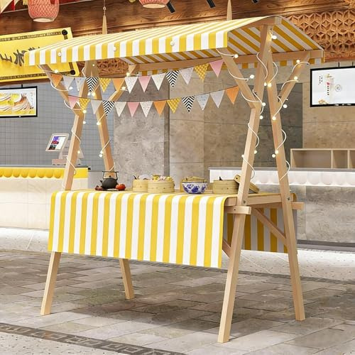 Utomhusförsäljningsvagn, Hopfällbar Marknadsstånd med Tält, Mobils Försäljningskiosk för Försäljning Av Drycker och Visning Av Varor(Yellow 1,120cm/47.2in)