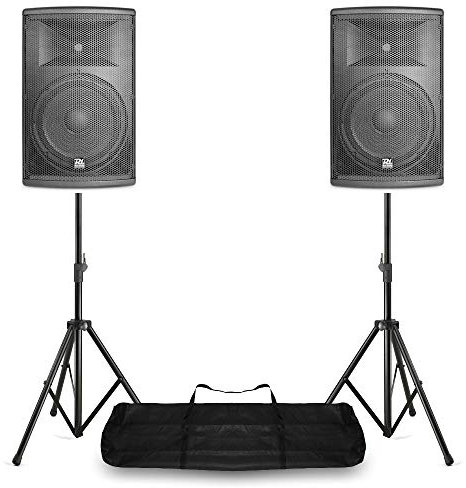 Power Dynamics PD412A Active DJ PA Speaker System Bluetooth 2800W Pair with Stands & Cables – Bi-Amplified 12 Inch Speakers for Disco Clubs Events Complete Portable Audio Kit