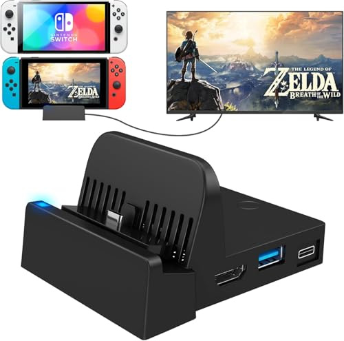 Docking Station, / TV Dock Ladestation, Mini Tragbare Switch/Switch OLED 4K HDMI Adapter Ladestation mit 4K HDMI Schnittstelle,USB 3.0 und Type-C Port