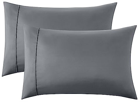 Bedsure Pillow Cases 2 Pack - Brushed Microfiber Pillowcases with Envelope Closure, 50x75 cm Pillow Covers for Hair and Skin, Pillowcase Standard Size Set of 2, Gifts for Women, Dark Grey