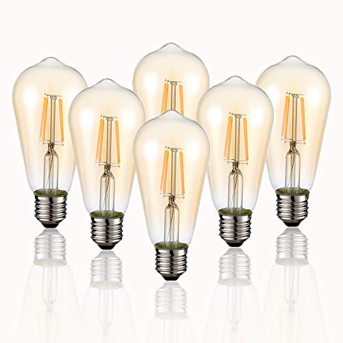 HESSION Vintage LED Edison Bulbs 4W ST58,Equivalent 60W,Dimmable,6 Pack E26 Base 400Lumens, 2700K Warm White, Antique LED Filament Bulb,85+ CRI, Edison Light Bulbs Amber Glass for Home, Bedroom