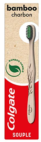 COLGATE - Spazzolino da denti in bambù morbido con fili infusi al carbone - Denti sensibili - Manico realizzato in bambù biodegradabile, 100% naturale - Promuove una buona salute orale