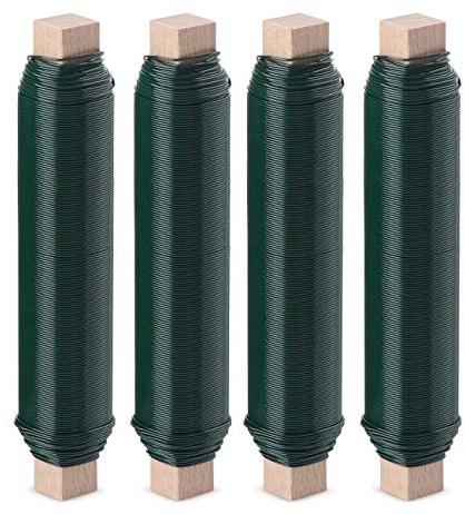 ABSOFINE 4stk SET Wickeldraht Bindedraht Basteldraht Grün, Gartendraht Floristendraht zum Blumen und Pflanzen, Stärke ca 0,65mm je 100g auf Holzstab gewickelt, für Ihre Garten, Daheim, Büro