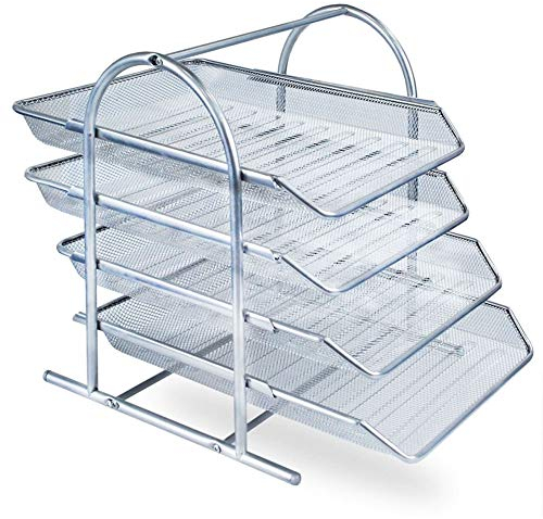 Briefablage Organizer Mesh Design, 4 Schubfächer Schreibtisch Organisation Dokument Brief Ablage, Metall Ablage Büro Briefablage Dokumenten Ablagen, Stapelbares Papier-organizer-fach,Silber