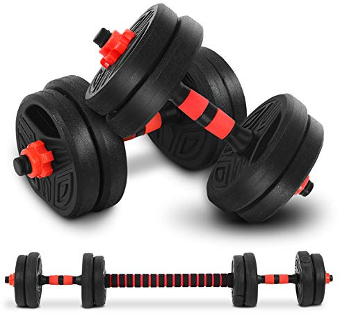 2 in1 Hantel-Set,Kurzhanteln & Langhantel in einem,Rundheit Hantel Häusliche Trainingsgeräte 10 kg Set mit 40 cm Pleuel für Fitness Krafttraining Hantel Zuhause