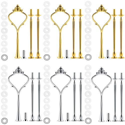 MSDADA 6 Set Cake Stand Fittings Kits, 3 Tiered Tray Hardware for Cake Stand Mold Crown 3 Tier Cake Holder Hardware for Wedding Party Making Resin Cupcake Dessert Platter Serving Stand(Gold&Silver)