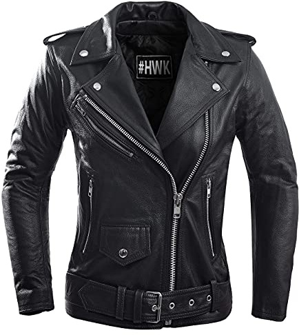 HWK Brando - Chaqueta de cuero para motocicleta, para mujer, chaqueta de cuero genuino para montar en moto resistente a la intemperie y al agua, Negro -, M