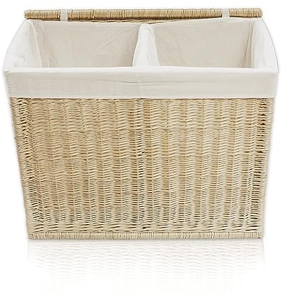 Lycce Wäschekorb 2 Fächer 120 l Wäschesortierer Weide weiß (67 x 33 x 56 cm)