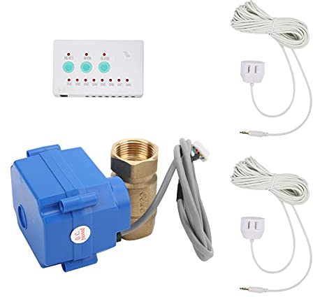 Capteur de Fuite d'eau avec électrovanne à Bille en Laiton DN20 à 2 Voies, Système D'avertissement Précoce de Fuite d'eau - Vanne D'arrêt Automatique et Alarme Sonore, pour Tuyau(EU)