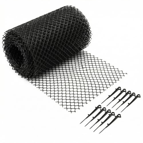 QWORK® Dachrinnenschutznetz aus Kunststoff - 6 m x 15 cm - Fallrohr-Laubschutzgitter mit Befestigungsclips, verhindert Dachrinnenverstopfungen, zuschneidbar