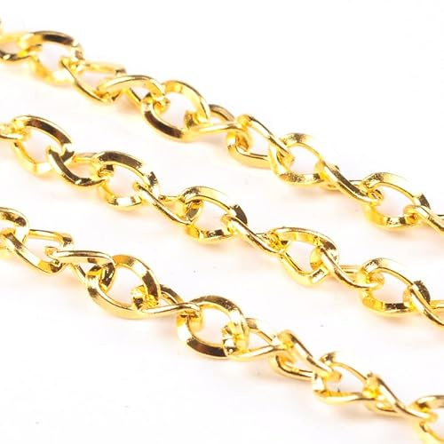 Perlin 3 Meter Gliederkette Panzerkette Metallkette Messing Gold 3 x 4 mm Rund Ring Twist Link Kette Schmuckkette Meterware zur Schmuckherstellung von Halsketten und Armbändern