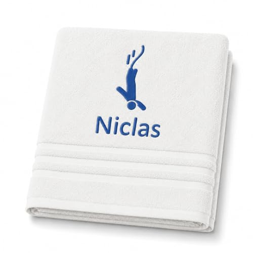Pet-Jos Personalisiertes Handtuch mit Namen Schön gestickter Sport Name Handbadetuch 100% Baumwollhandtuch Sportliche Motive Personalized Custom Towel with Name (140 x 70 cm, Tauchen)