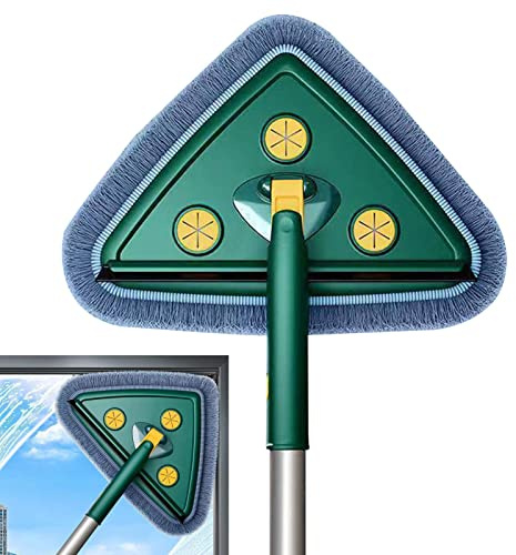 Fregona de limpieza de pared – Trapeador triangular giratorio de 360 grados con clips de almohadilla de limpieza, fregona de limpieza extensible para paredes, 2 cabezales de repuesto Keloc