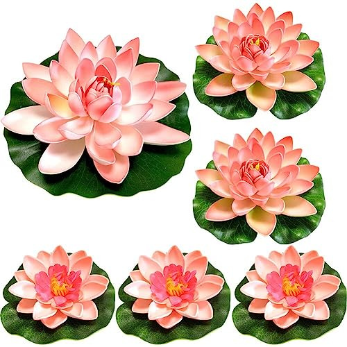 6 Stcs Schwimmende Blüten Für Teiche, Künstliche Schaumlotusblüten Gefälschte Schwimmende Teichpflanzen Realistische Wasserlily -Pads Ornamente Für Gartenteich Aquarium Fischtankdekoration, 10,17,28