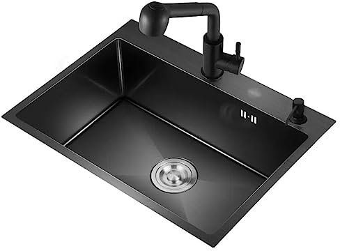 Küchen Küchenbarspüle Mit Wasserhahn-Abtropfkorb Bereiten Sie Das Siphon-Waschbecken Vor Einbauwaschbecken Auf Der Arbeitsplatte Gemüse- Und Obstbecken Küchenspülen (Color : Schwarz, S : 50X40X20cm