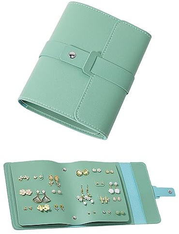 LAKE OF FIRE Earring Holder Organizer with Foldable Book Design Jewelry Book Organizer, Portable Pu Leather Travel Earring Case(Green)