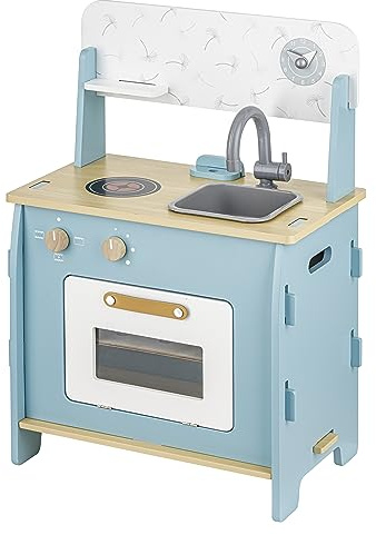 Baroni Toys Montessori Holzküche, Mini-Küche aus Holz für Kinder, Spielzeugküche mit Backofen, Holzspiel für Kinder und Mädchen 3 4 5 6 7 Jahre