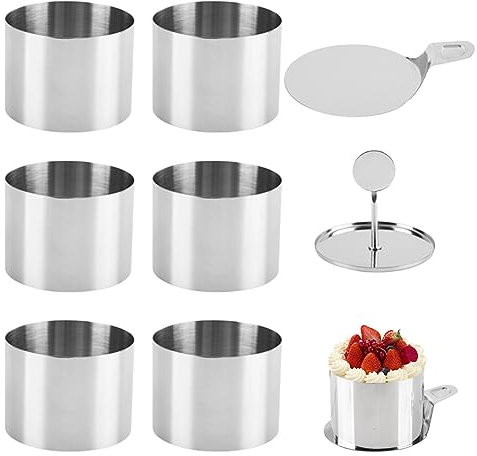 Round Cake Mold Stainless Steel Cake Mousse Mold Cake Ring,Cake Ring and Dessert Rings Set 6 Pcs Mousse Rings with Pusher and Plate 3 Inch Small Stainless Steel Cheesecake Mould Baking Tools