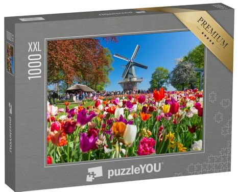 Puzzle 1000 Teile XXL „Tulpengarten nd Windmühe in Lisse, Holland, Niederlande“ – aus der Puzzle-Kollektion Holland