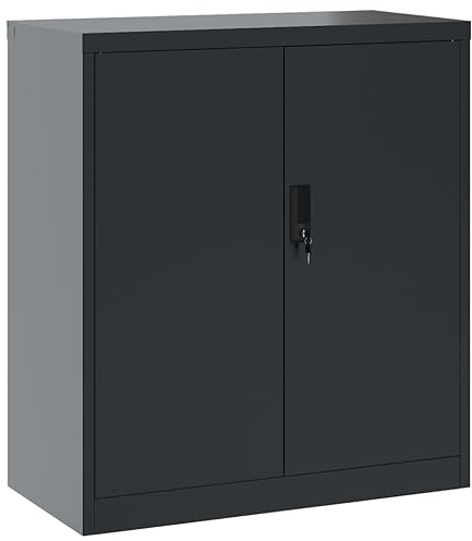 Aktenschrank Abschließbare Türen Büroschrank mit einem Regal, Büro Lagerschrank Metallschrank Stahlschrank Aufbewahrung Container für Wohnzimmer, Anthrazit 79x40x90 cm