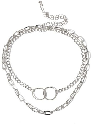 VALKEM Accessoires für Damen und Herren Schmuckkette Doppelhalskette Damen einfacher Kreis Doppelring Set Halskette Hochzeitstag Weihnachtsgeburtstagsgeschenk
