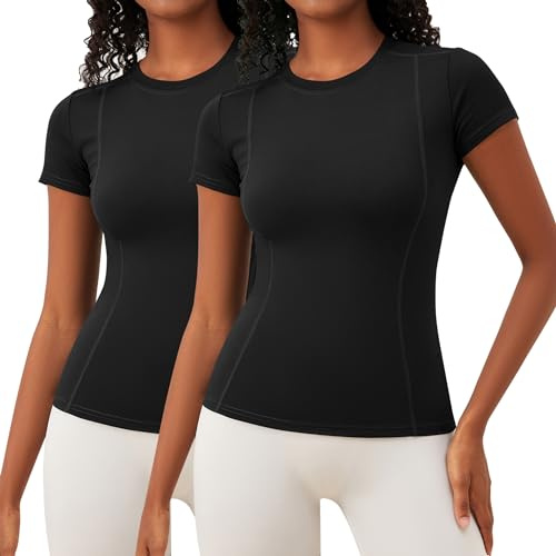 IECCP Sport T-Shirt Damen,Kurzarmshirt WorkoutTops,Rundhalsausschnitt Atmungsaktiv Athletisch Sportshirt Laufen Gym Yoga Top Fitness Oberteil XS-XL
