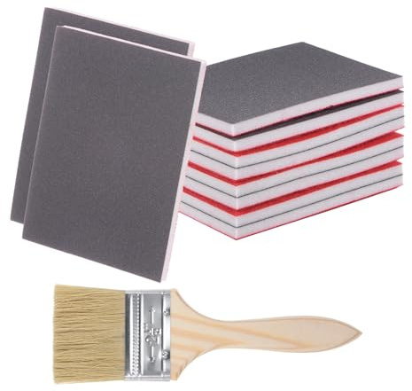 sourcing map 11pcs Sanding Sponges 1500 Grit 3 x 4 Reusable & Washable Sanding Sponges Pads, Wet Dry Flexible Hand Sand Block for Wood Drywall Metal Furniture Polishing, with 2.5 Paint Brush