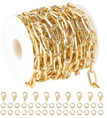 UMAOKANG 4,5 m lange hellvergoldete Aluminiumkette für Schmuckherstellung, große Büroklammerkette für Damen und Herren, Halskette, Armband, DIY-Schmuckzubehör