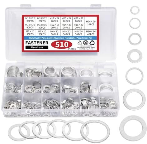 AIMUNOK 510Pcs Automotive Metric Oil Drain Plug Gasket, Crush Washer Set, 17 Sizes Aluminum Flat Washer Assortment Kit, M5 M6 M8 M10 M12 M14 M16 M18 M20 M22 M24, Assorted Washers