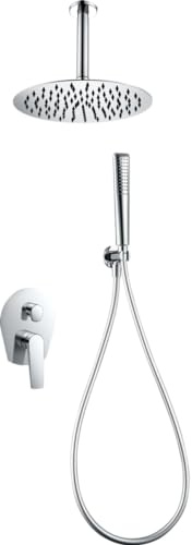 IMEX - Ducha Empotrada Techo Monomando Cromada | Kit de Grifería Empotrado con Alcachofa y Rociador Antical Efecto Lluvia | Columna Ducha Empotrada en Latón y Acero Inox S.304 | Serie Paros