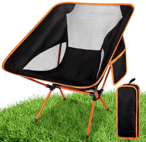 UCAMP Chaise de Camping Pliante Portable,Chaise Pliante Portable avec Poche,Légère et Portable Compactes de Plage Chaise Pliable pour la Plage pêche randonnée Pique-Nique Voyage,Noir, 1 Paquet