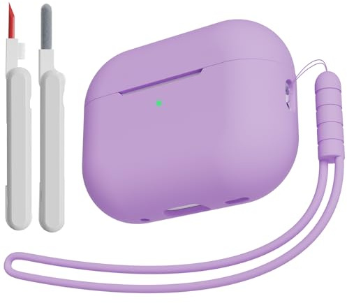 KOKOKA Silikon Hülle Schutzhülle Kompatibel für Airpods Pro 2/1 2023/2022/2019 mit Reinigungsset und Silikonband, Stoßfeste Weiche Schutzhülle Case für Airpods Pro 2nd/1st Generation, Lavendel