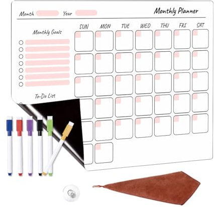 Magnetischer Monatsplaner für Kühlschrank – Kühlschrank-Kalender-Planungstafeln mit Markern, wiederverwendbares Blankoboard, multifunktionales Whiteboard für Wochen- und Monatsplanung