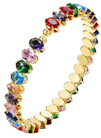 Caimeytie Offenes Armband für Frauen,Goldenes Kupfer Armband,mit farbigem elliptischem Zirkon,Geschenk für Frauen und Mädchen,Elegante Armbänder,Tennisarmband für Damen