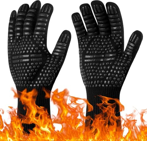 CHEFZOCO Guantes Para Horno, Guantes para Parrilla, Guantes Barbacoa, Guantes Chimenea, Guantes Microondas, Guantes de cocina, Resistentes al Calor hasta 800℃, Antideslizantes, 1 Par de guantes, Negro