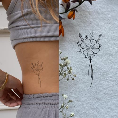 Kleine Mohnblume - Inkster Tattoo | vegane & wasserfeste Temporäre Tattoos für Erwachsene - EU-Kosmetikzertifizierte Farbe - revolutionäres 2 Wochen Tattoo | Premium Klebetattoos